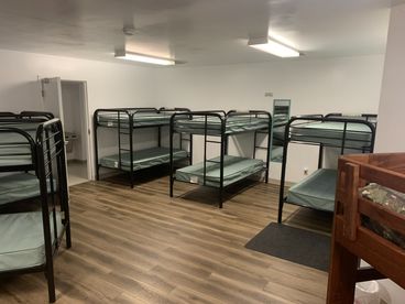 Bunk room with metal bunk beds
