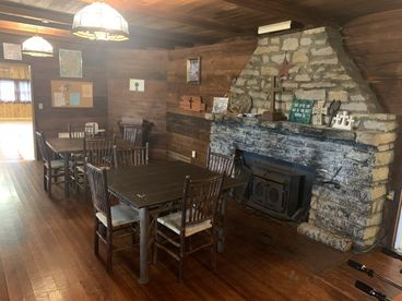 Great room with stone fireplace